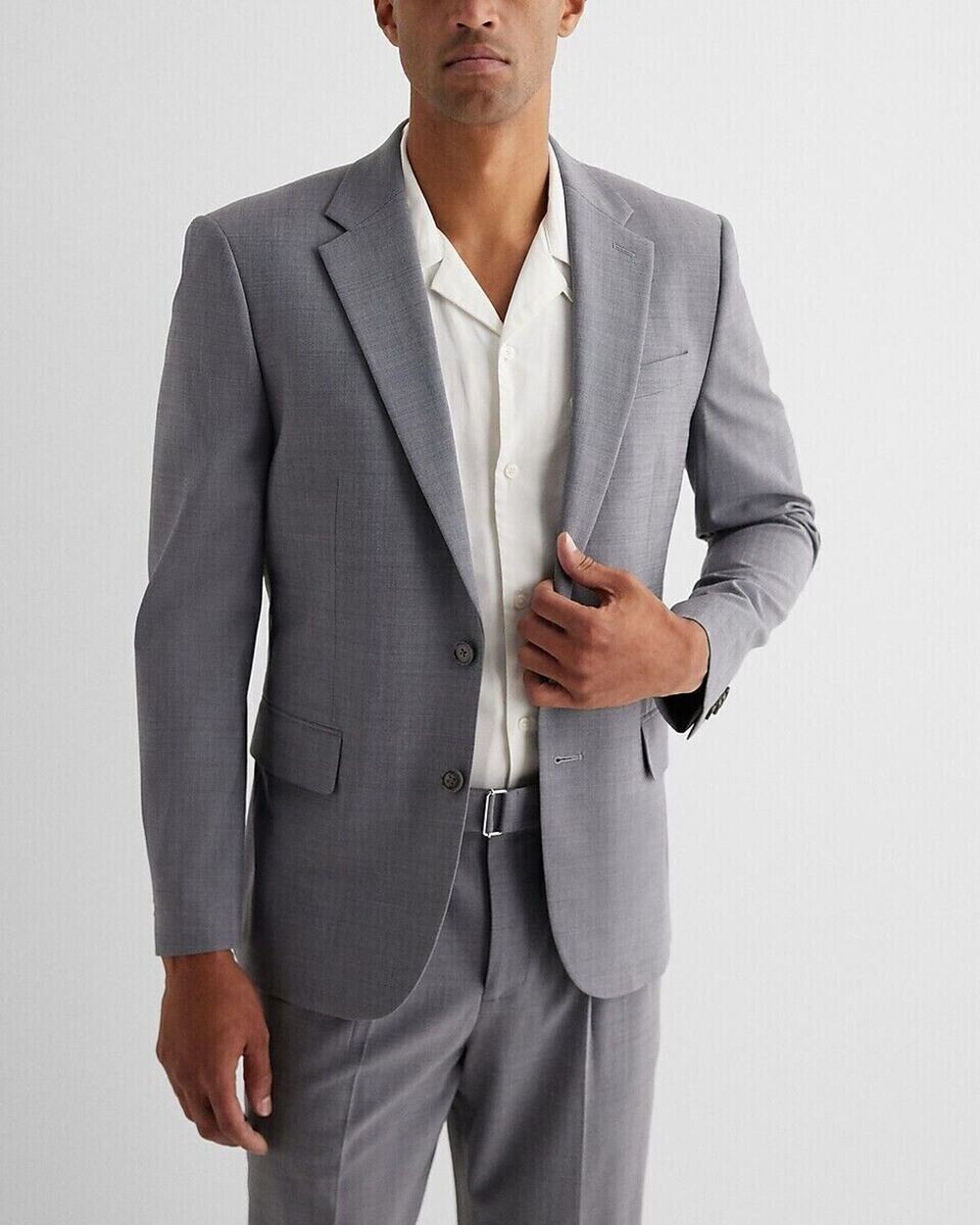 NEW EXPRESS $298 SOLID GRAY SLIM WOOL BLEND MODERN TECH SUIT JACKET SZ 46L
